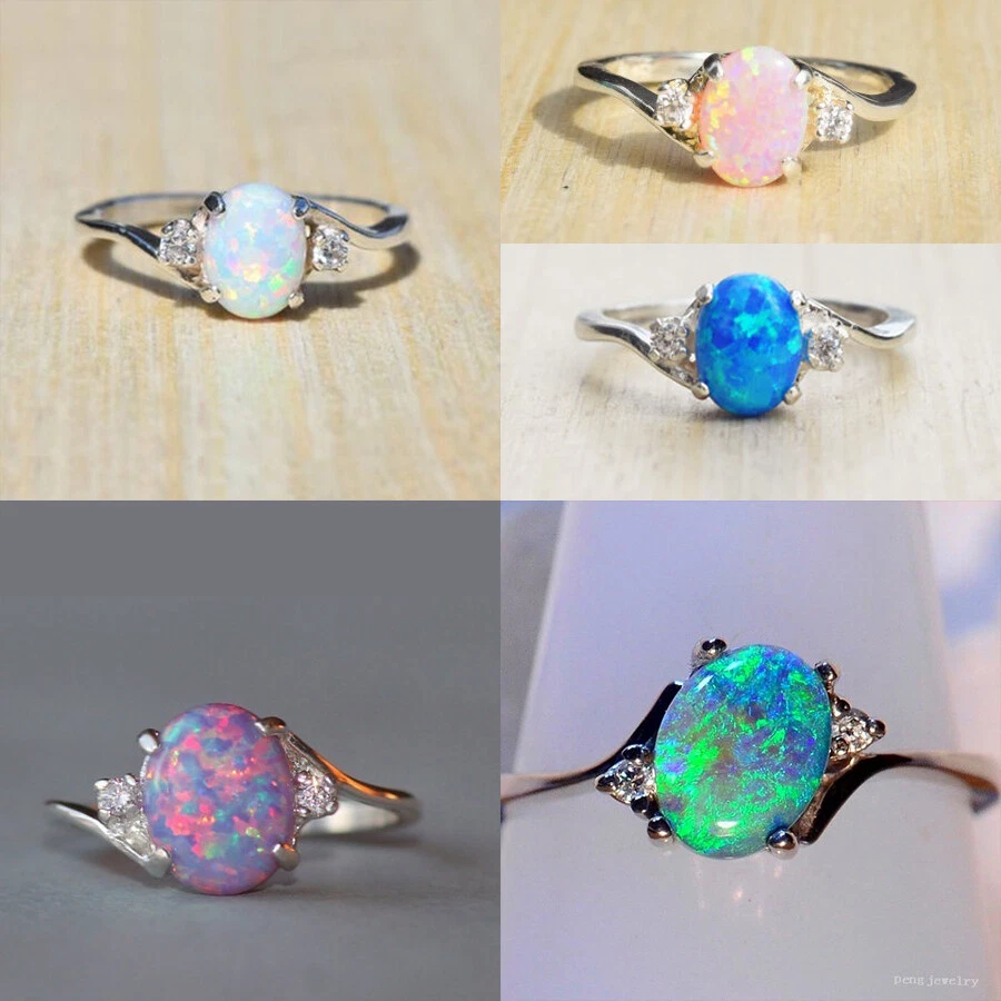 Buy Oval Chinese Opal Gemstone Solid 925 Sterling Silver Ring Jewelry  Online in India - Etsy