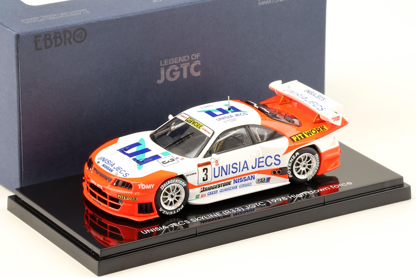 1:43 Ebbro Nissan Skyline R33 Unisia Jecs Skyline #3 Jgtc 1998 Hdf White/Orange