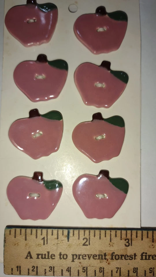 NEW 8 Handcrafted Handpainted Porcelain APPLE Buttons Possibly Vintage Notions - Image 3 of 4