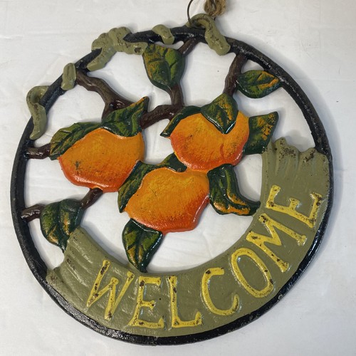 Welcome Sign Cast Iron Peaches Oranges - Picture 2 of 3