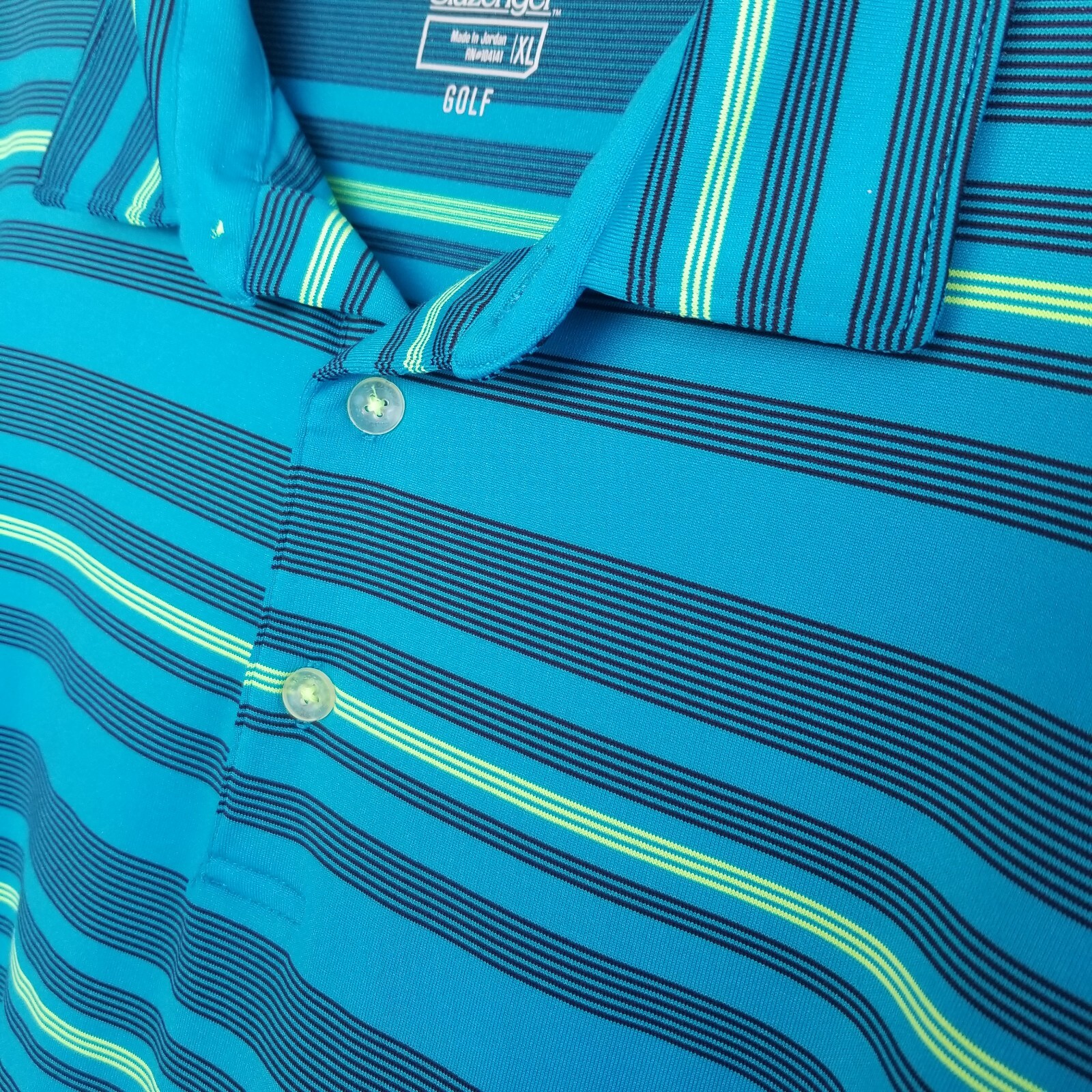 Slazenger Performance Blue Striped Golf Polo Shirt (Men XL) Wicking Short Sleeve