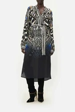 $799 CAMILLA KNIGHT OF THE WILD BLOUSON SLEEVE PLACKET DRESS SILK CRYSTALS
