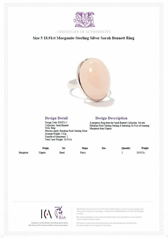 Fabulous Huge 18.91 Carat Cabochon Morganite 925 Sterling Silver Ring - Size 5 - Image 2 of 4