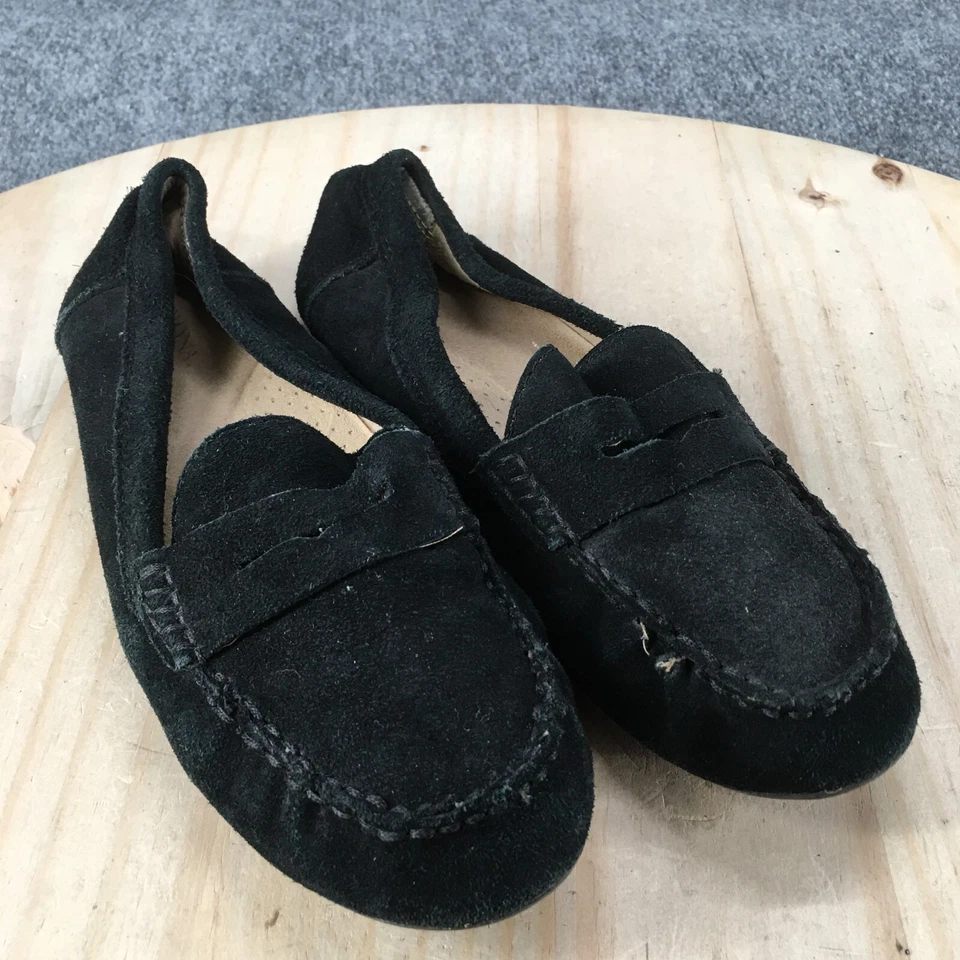 Mocasines Merona Penny para mujer 8 negros sin cordones puntera redonda informales cómodos gamuza Foto 3 de 4