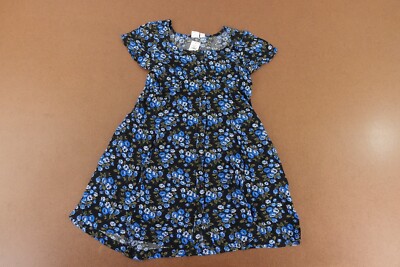 GAP Kids Girls Size 8 Black Blue Button-Front Floral Short Sleeve Dress NWT