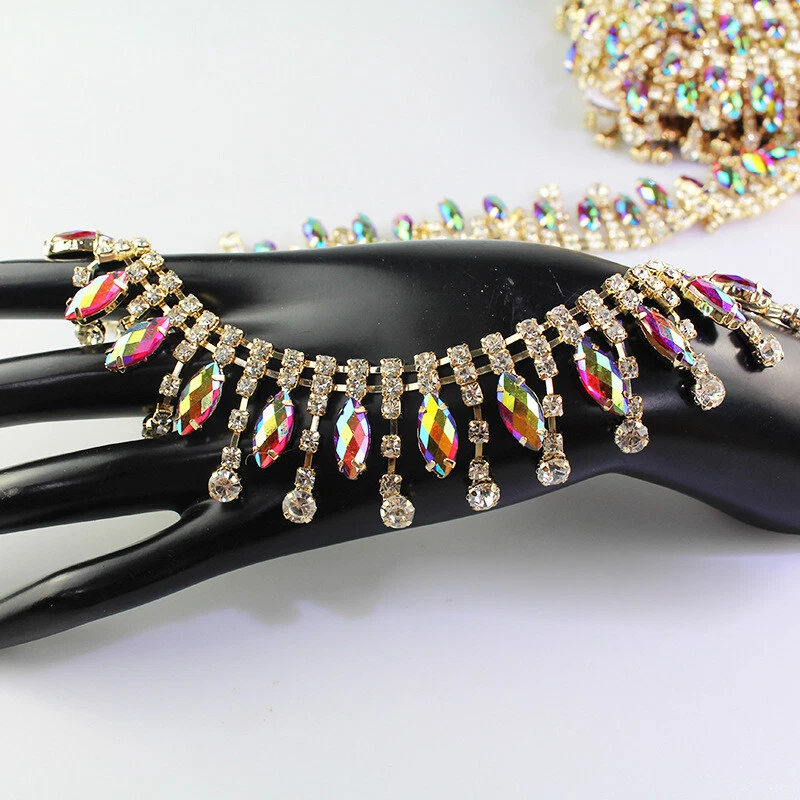 5 Yards Crystal Rhinestone Chain Trim Tassel Ribbon Applique DIY Accessories Sew - Image 4 of 4