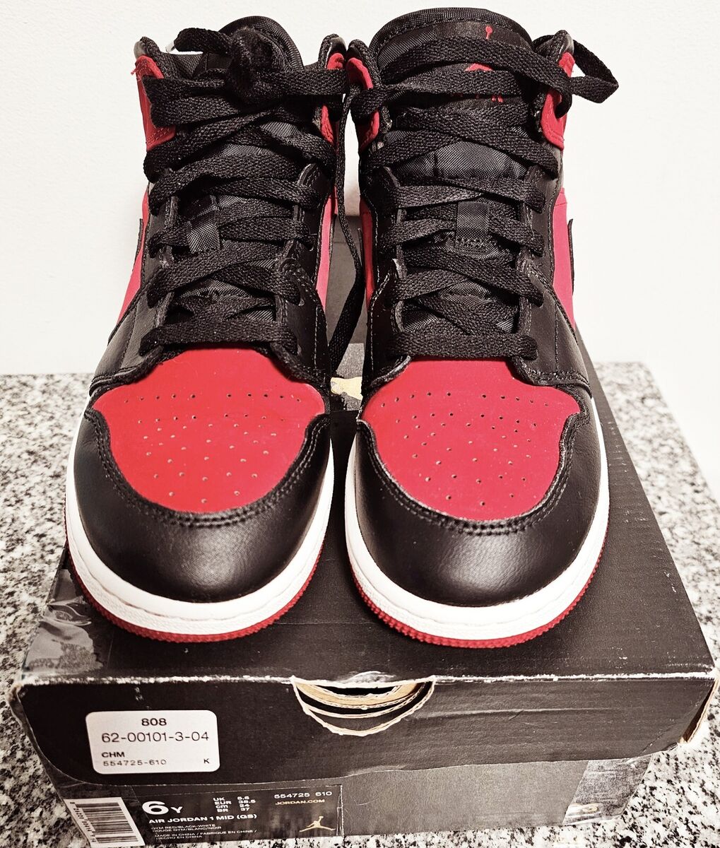Nike Air Jordan 1 Mid GS Gym Red Black White Yoth US Sz.6Y Nike Air Jordan 1 Mid GS Gym Red Black White Yoth US Sz.6Y
