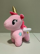 Pink Unicorn Plush Toy with Gold Horn  Wings   Soft Stuffed Animal Gift 10"