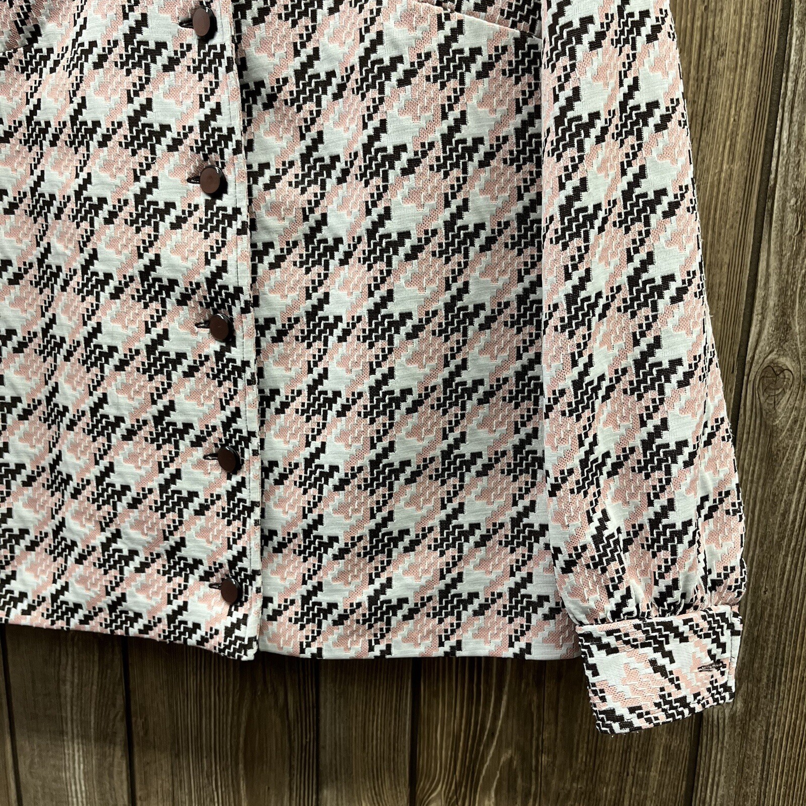 70s Vintage Geometric Pattern Button Front Oversh… - image 10