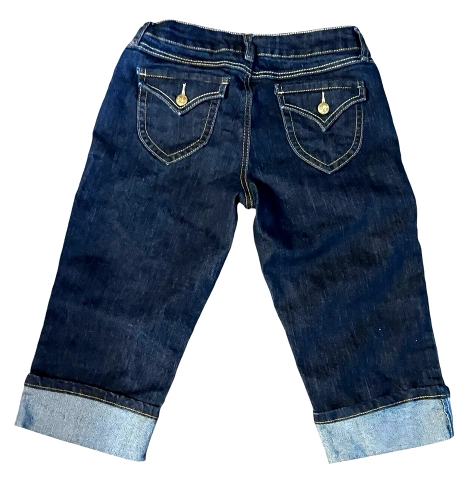 Southpole 女式百慕大牛仔裤 7 刺绣标志 Y2K 街头服饰休闲 — 第 2/4 张图片