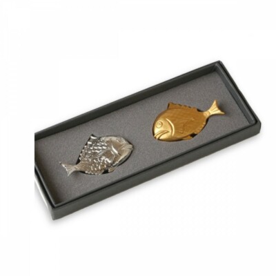 Hashioki Chopstick rest set Nousaku Takaoka Tin ware Gold Silver Sea bream Japan