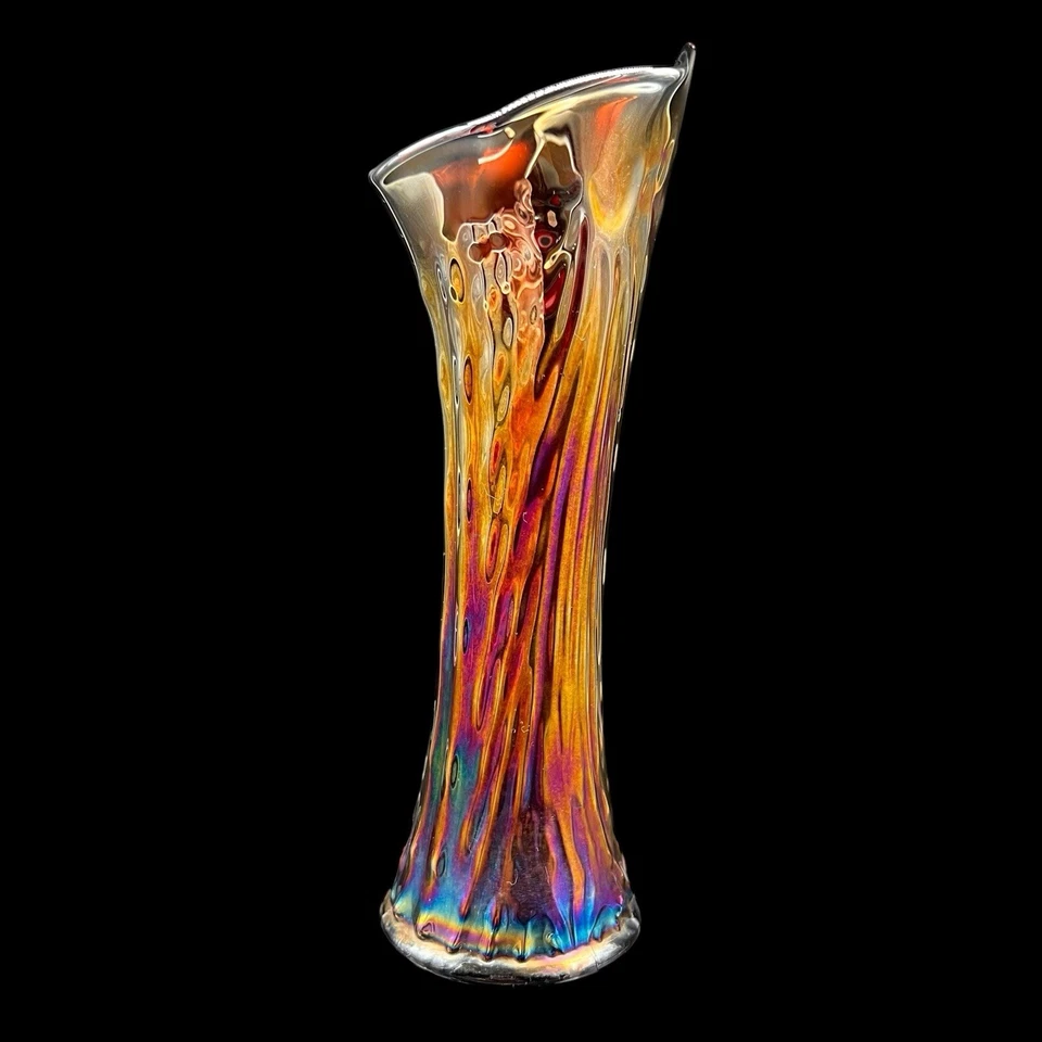 Antique Dugan “Nautilus” Carnival Glass Swung Vase (Pulled From Tumbler) Purple - Image 3 of 4