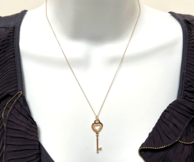 TIFFANY & CO. Heart Key Diamonds Pendant Necklace K18 750 Rose 