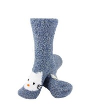 Women's Warm Fuzzy Cozy Striped Blue Kitty Animal Cabin Winter Socks, 3 Pairs