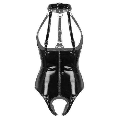 Erotic Bodycon Bodysuit CuplessCrotchless Teddy Lingerie Wetlook Latex Catsuit - Picture 2 of 25