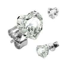Clear Heart Earrings Studs 925 Sterling Silver 4mm Heart Cubic Zirconia CZ