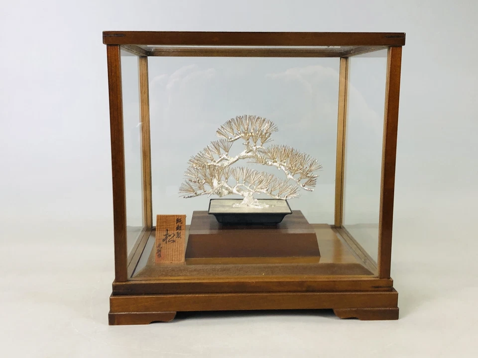 Y6486 OKIMONO Caja de Cristal de Pino de Plata de Ley Japón Figura Interior Antigua Foto 2 de 4