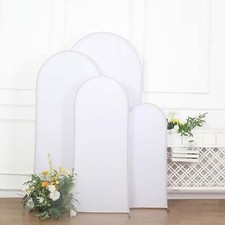 4 WHITE Fitted Matte Spandex Round Top Arch Backdrop STAND COVERS Set Events