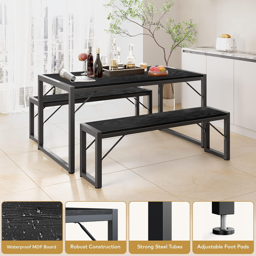 45.5" Dining Table Set for 4 with 2 Benches, Kitchen Table Set with Metal Frame - Picture 5 of 9