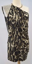 ELLA Lizbon Evening Dress Slinky Knit Jersey jungle one shoulder draping L NWT