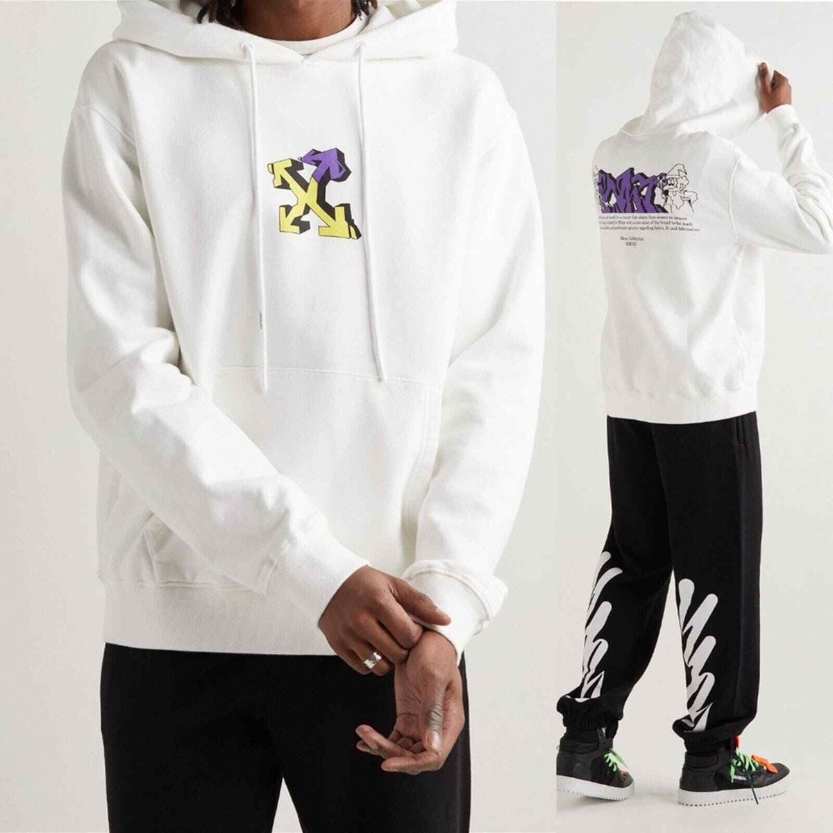 Off-White Printed Cotton-Jersey Hoodie in White sz M | eBay