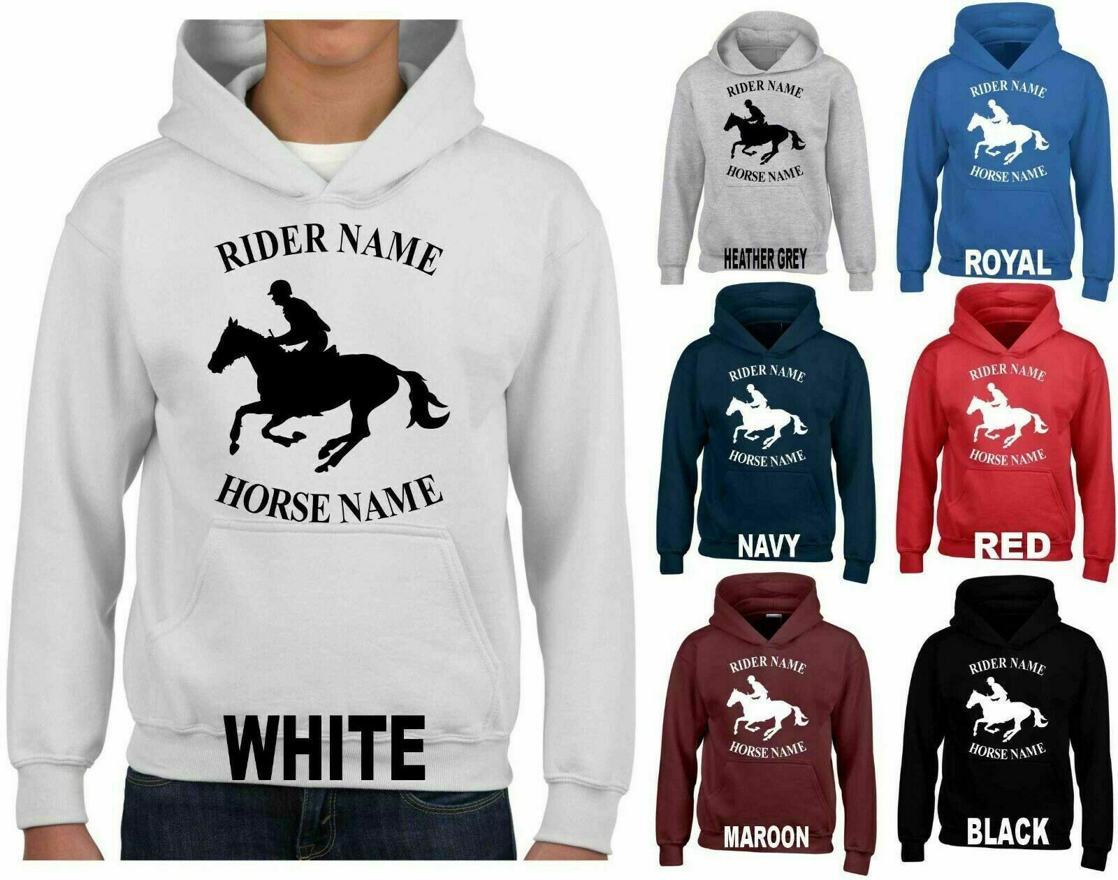 Felpa con cappuccio personalizzata cavallo salto pannocchia pony cavaliere adulti bambini felpa con cappuccio top