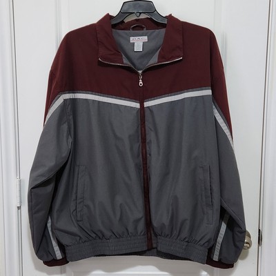 Vtg D.A.C. Performance Mens 2XLT Gray Maroon Full Zip Jersey Lined Windbreaker