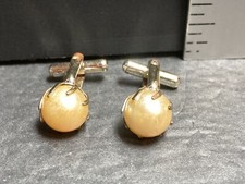 Set of Gold Toned Imitation Pearl Cuff Links Used