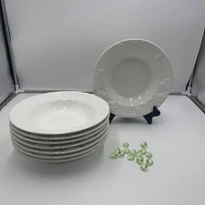 Over & Back 8 Individual Pasta Bowls, White, Embossed, Vegetables