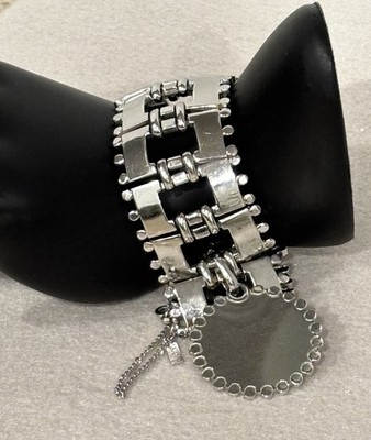 Monet Domino Collection Modernist Panel Charm Silver Tone Bracelet Book Piece