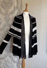BNWT & £45 UK12 PER UNA Black/White Open Front Waterfall Cardigan Chiffon Lining