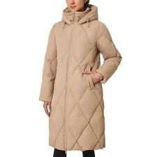 Mondetta Women's Long Diamond Quilted Down Parka – Cream