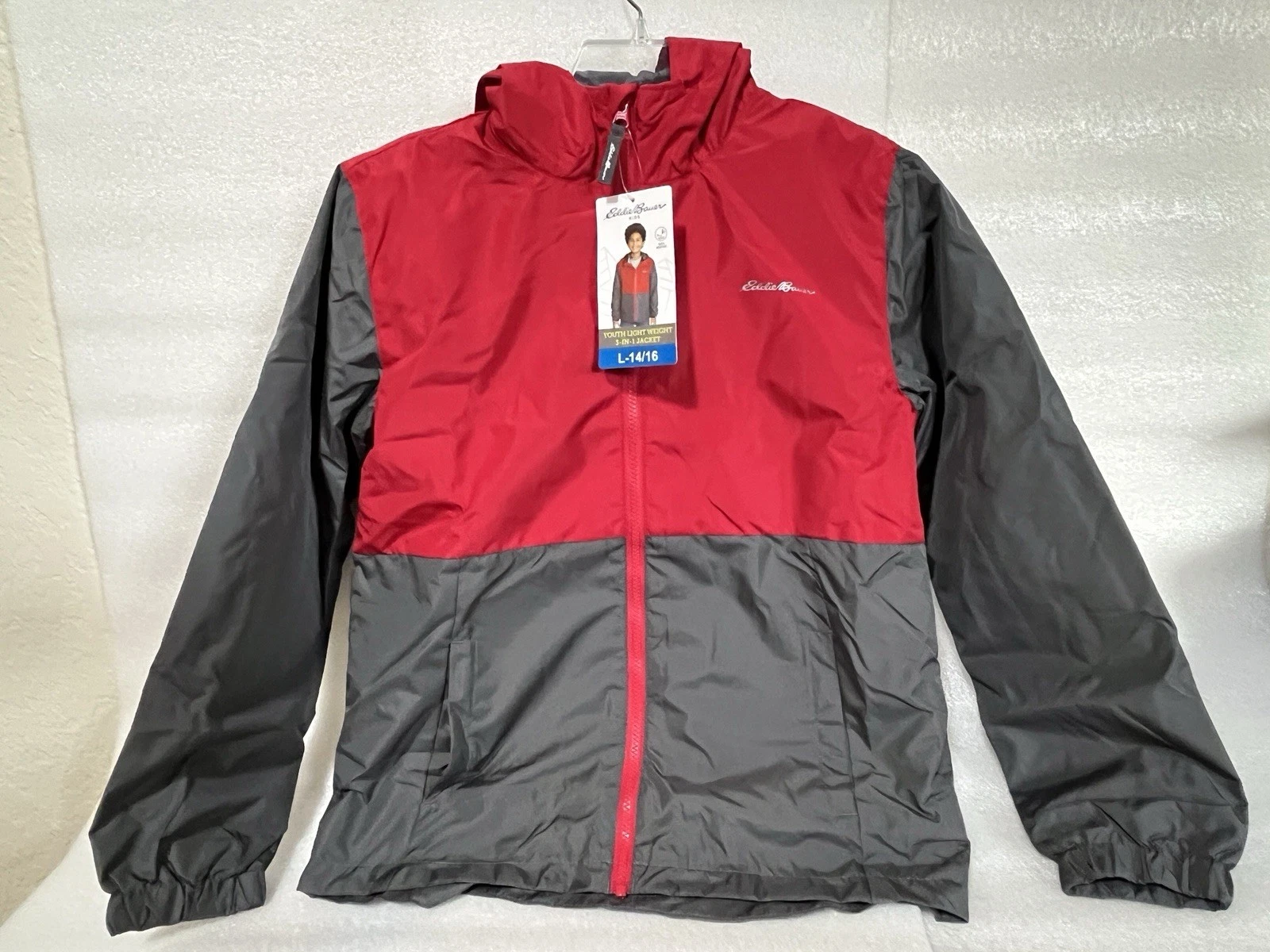 Eddie Bauer Youth Boy’s Lightweight 3 In 1 Jacket Large 14/16 Chilli Pepper Red