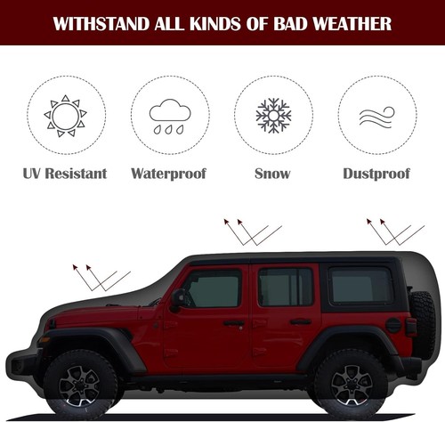 Wasserdichte Autoabdeckung für Jeep Wrangler 4 Türer 2006-2025 JK JL Outdoor Wasserdicht - Bild 6 von 6