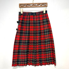 Vintage Chequers Plaid Midi Schoolgirl Skirt Red Buckle Accent Union Made 11/12