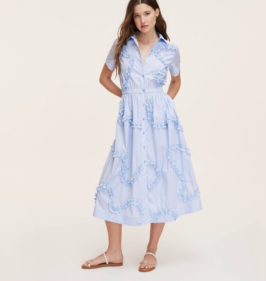 NEW KATE SPADE NY Target Blue White Ribbon Short Sleeve Midi