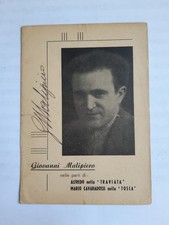 Giovanni Malipiero tenore  autografo  cartolina pubblicità  Stagione 1942 Imola