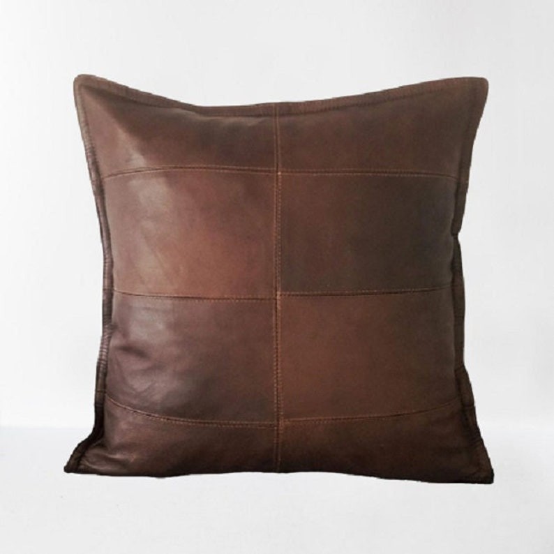 Real Lambskin LEATHER PILLOW COVER Plain Square Soft antique brown Leather