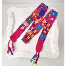 Vintage 70s Handwoven Guatemalan Belt Folk Art Colorful Faja Birds Cotton 54"