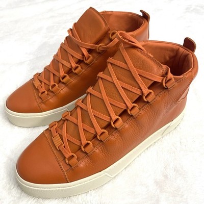 Balenciaga Arena High Leather Men's Sneakers Orange Size 41/8 New