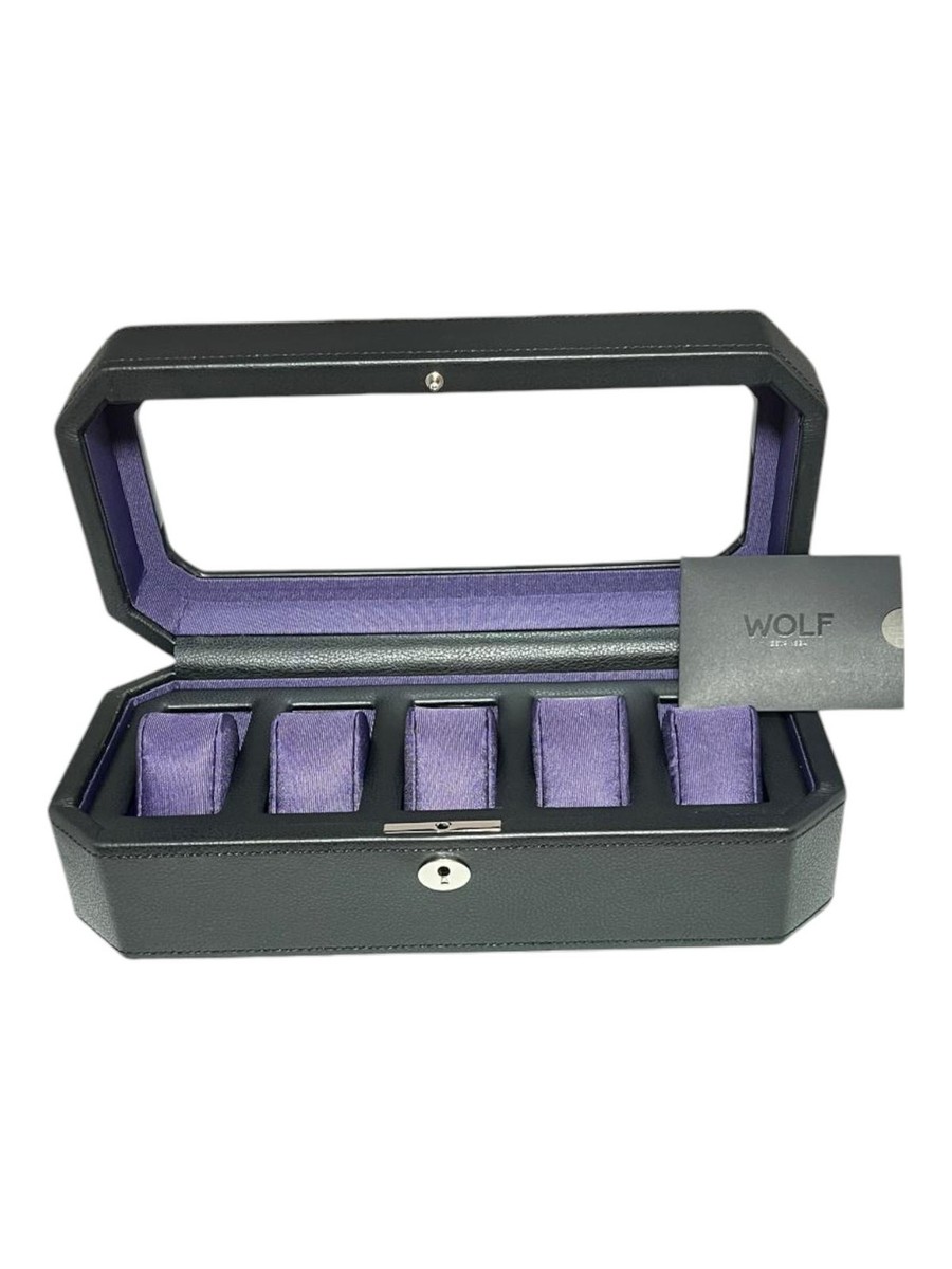 Wolf 458303 Windsor 5 Piece Watch Box in Black & Purple MSRP