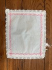 White & Pink Cotton Vintage Embroidered Set w/ Lace Trim, 2pc Placemat & Doily — photo 6