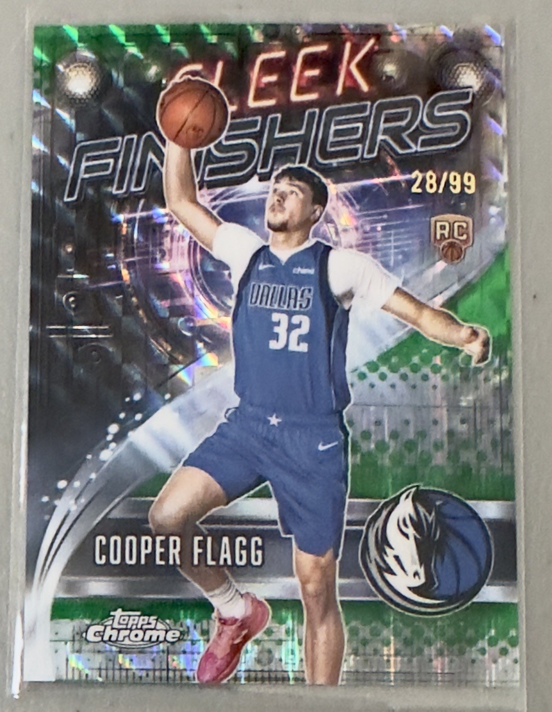 2025/26 Topps Chrome Cooper Flagg Green Sleek Finishers Rookie RC /99 Mavericks