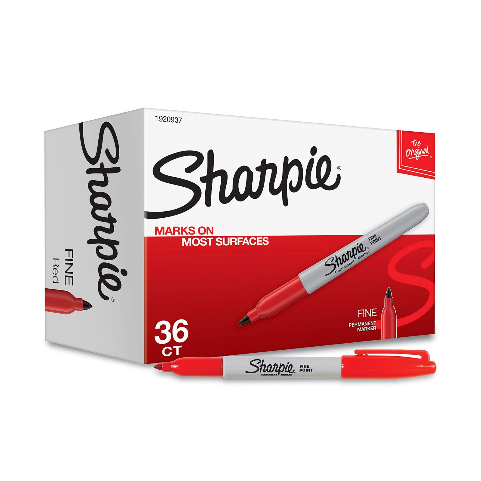 Permanent Markers, Fine Tip, Red, 36 Count - Marks on Paper, Plastic, Metal, ...