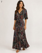 MSK Maxi Dress Womens Large Multicolor Paisley Print Belt Fall Autumn Polyester