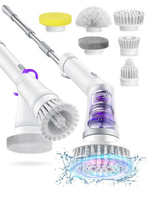 Electric Spin Scrubber Cordless Shower Scrubber with 6 Brush Heads 2H Dual Speed