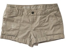 Mossimo Mid Rise Chino Shorts Size 2 Khaki Distressed Rolled Cuff Hem Neutral