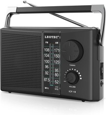 LEOTEC Portable AM FM Radio with Best Reception,Battery Operated or AC Black