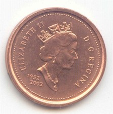 Canada 1952 - 2002 Queen Elizabeth II Jubilee Penny Canadian 1 Cent 1c UNC Coin