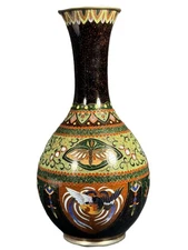Japanese Cloisonné Vase Phoenix & Dragon Goldstone Taishō Era Inaba Style 7.5”